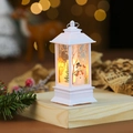 White Christmas lantern with snowman illustration and warm LED glowing light inside - White - Snowman (Square)