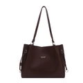 Bolso tote minimalista marrón oscuro de gran capacidad con acabado de cuero mate - Marrón