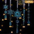 Set da 18 decorazioni natalizie in acrilico blu con fiocchi di neve e ghiaccioli pendenti - Set da 18 Pezzi / Blu
