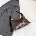 Glossy dark brown tote bag with gold zipper and shoulder strap for elegant women - Brown