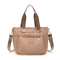 Borsa tote versatile in nylon albicocca con tracolla regolabile e tasche multiple - Cachi Scuro