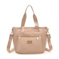 Borsa tote grande minimalista in nylon beige con multitasche e tracolla regolabile - Cachi Chiaro