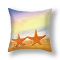 Detalle de funda de cojín con estampado de estrellas de mar y atardecer en la playa - 45x45cm / Estilo Estrella de Mar en Playa (23CR14-3)