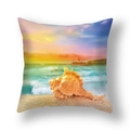 Detalle de funda de cojín cuadrada con estampado de playa al atardecer y textura de tela - 45x45cm / Estilo Paisaje Concha al Atardecer (23CR14-4)