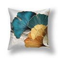 Housse de coussin en peluche courte avec feuilles de ginkgo dorées sur fond sarcelle - Ginkgo Éclats Orange Or Cyan Abstrait(21RC4-27)