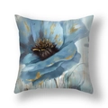 Housse de coussin en peluche avec fleur peinte en bleu clair et accents dorés - Fleur à l'Huile Bordée d'Or Bleu Clair(21RC4-29)