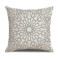 Vierkante linnenmix kussenhoes met grijze mandala geometrische print op crème basis - Beige Grijze Mandala Stijl (23YM5-3)