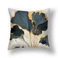 Housse de coussin en peluche courte avec feuilles de ginkgo bleu et lignes dorées - Ginkgo Bordé d'Or Bleu Foncé Marbre(21RC4-36)