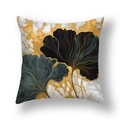 Housse de coussin en peluche courte avec motif de feuilles de ginkgo et marbre doré - Ginkgo Ligne d'Or Vert Encre Marbre(21RC4-37)