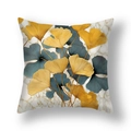 Housse de coussin en peluche avec motif de feuilles de ginkgo gingembre et bleu marine - Ginkgo Bleu Encre Jaune Marbre(21RC4-38)