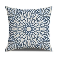 Linen ethnic pillowcase featuring blue mandala geometric patterns on beige fabric - Beige Blue Mandala Style (23YM5-6)