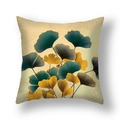 Housse de coussin en peluche courte avec motif moderne de feuilles de ginkgo - Ginkgo Beige Jaune Cyan(21RC4-39)