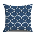 Ethnic style dark blue square linen pillow cover with white Moroccan quatrefoil pattern - Navy Blue Morocco Style (23YM5-8)
