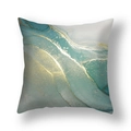 Modern geometric cushion cover with teal marble fluid art and gold metallic textures - Green-Blue Fluid Art (22SX33-6)