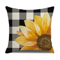 Detail van linnen kussensloop met zwarte ruitjes en zonnebloem grafisch ontwerp - Zonnebloem Buffalo Plaid Stijl (23YM14-1) / 45*45cm (Enkele kussensloop)