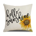 Detail van linnen kussenhoes met zonnebloemprint en Hello Sunshine-tekst - Hello Sunshine Zonnebloem Stijl (23YM14-2) / 45*45cm (Enkele kussensloop)