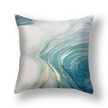 Modern Nordic square cushion cover with blue and gold marble fluid art pattern - Dark Blue Fluid Lines (22SX33-8)