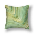 Modern cushion cover with green marble texture and golden glitter curves on white background - Green Marble with Gold Flow (22SX33-10)