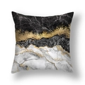 Nordic geometric throw pillow cover featuring white and black marble print with gold foil accents - Black Gray Gold Flow Marble (22SX33-13)
