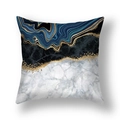 Modern gold foil navy marble pattern square throw pillow case with abstract blue fluid art - Deep Blue Black Gold Agate Texture (22SX33-14)
