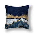 Square cushion cover with dark blue and gold marble pattern and abstract textures - Deep Blue Cyan Gold Fluid (22SX33-15)