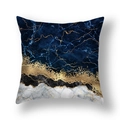 Square pillow cover featuring abstract blue marble texture with golden glitter accents - Deep Blue Gold Sand Art Texture (22SX33-16)