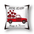 Fodera per cuscino San Valentino con camion rosso vintage e cuori a scacchi - 45x45cm Peluche Corto / Camion Special Delivery (22DM16-23)