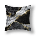 Modern square pillow case with black and grey marble texture and gold foil geometric accents - Deep Black Quicksand Art Texture (22SX33-19)
