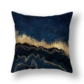 Navy blue marble throw pillow cover with abstract golden glitter texture and metallic lines - Deep Blue Gold Band Agate Pattern (22SX33-21)