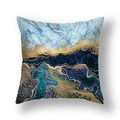 Square pillowcase with abstract blue and gold marble fluid art pattern in luxury style - Blue Lake Gold Sand Art Texture (22SX33-22)
