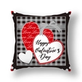 Federa per cuscino San Valentino con motivo a scacchi bianchi e neri e cuori rossi - 45x45cm Peluche Corto / Tre Cuori a Quadri (22DM16-4)