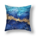 Blue marble throw pillow cover with golden geometric veins for home decor - Blue Gold Art Fluid Texture (22SX33-25)