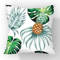 Short plush square pillowcase with tropical pineapple and green palm leaf prints - Pillowcase Only - Pineapple Plant Pattern (23CR8-2)