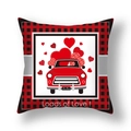 Federa per cuscino di San Valentino a quadri rossi e neri con camion vintage - 45x45cm Peluche Corto / Camion Loads of Love (22DM16-6)