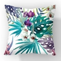 Tropical leaf and orchid pattern square pillowcase in soft short plush fabric - Pillowcase Only - Tropical Floral Pattern (23CR8-4)