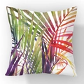 Square plush pillowcase with watercolor tropical palm leaf patterns in vibrant colors - Pillowcase Only - Watercolor Palm Leaf Pattern (23CR8-5)