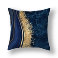 Modern navy blue marble throw pillow cover with golden foil geometric art patterns - Deep Blue Art Gold Flow Texture (22SX33-28)
