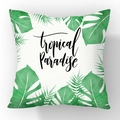 Tropical Paradise leaf print plush square pillowcase with green monstera and palm patterns - Pillowcase Only - Tropical Paradise Text Pattern (23CR8-8)