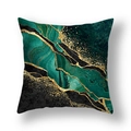 Modern abstract emerald green cushion cover with golden lines and marble texture - Emerald Art Fault Line (22SX33-32)