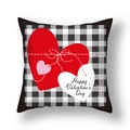 Fodera per cuscino di San Valentino a quadretti con cuore rosso e scritte decorative - 45x45cm Peluche Corto / Cartellino Happy Valentine's (22DM16-12)