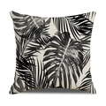 Linen throw pillow cover with black and white tropical leaf print on white background - Monstera Style (23YM10-2)