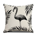 Linen decorative pillowcase featuring black flamingo and tropical palm leaves print - Flamingo and Tropical Leaf Style (23YM10-4)