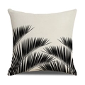 Linen throw pillow case with elegant black palm leaf print on a beige background - Black Palm Leaf Style (23YM10-5)