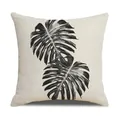 Linen decorative pillow cover featuring a modern black and grey monstera leaf print - Double Monstera Leaf Style (23YM10-8)
