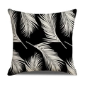Linen decorative throw pillow cover with black and white palm leaf print pattern - Black Background Palm Print Style (23YM10-9)