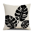 Square linen pillowcase featuring minimalist black monstera leaf print on beige fabric - Three Monstera Silhouette Style (23YM10-10)