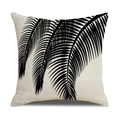 Square linen blend cushion cover featuring a minimalist black palm leaf print design - Artistic Palm Leaf Style (23YM10-11)