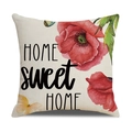 Funda de cojín de lino con amapolas, mariposa y el texto HOME sweet HOME - Estilo Home Sweet Home (23YM13-2)