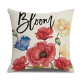 Funda de cojín de lino con flores de acuarela y texto Bloom para decorar hogar - Estilo Flor Bloom (23YM13-4)
