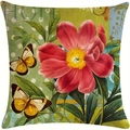Linen cushion cover with red floral bloom, butterfly motif and HOPE typography - Hope Flower Style (23YM13-6)